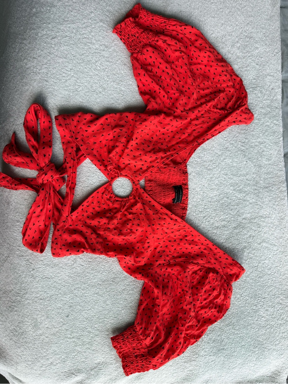 Red Tie-Front Crop Top with Ring Detail